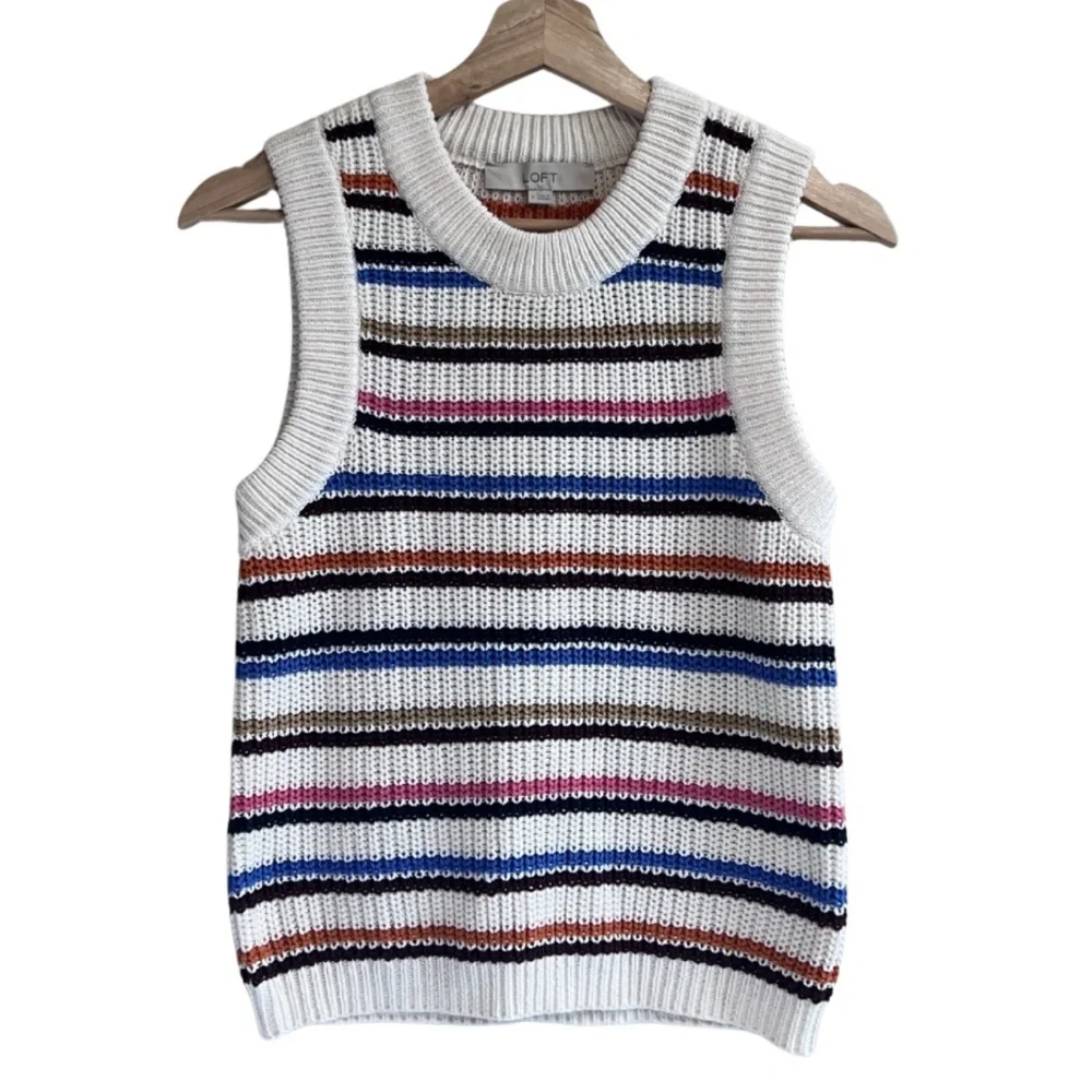 LOFT Multicolor Casual Striped Knit Top Size Small - Picture 2 of 5